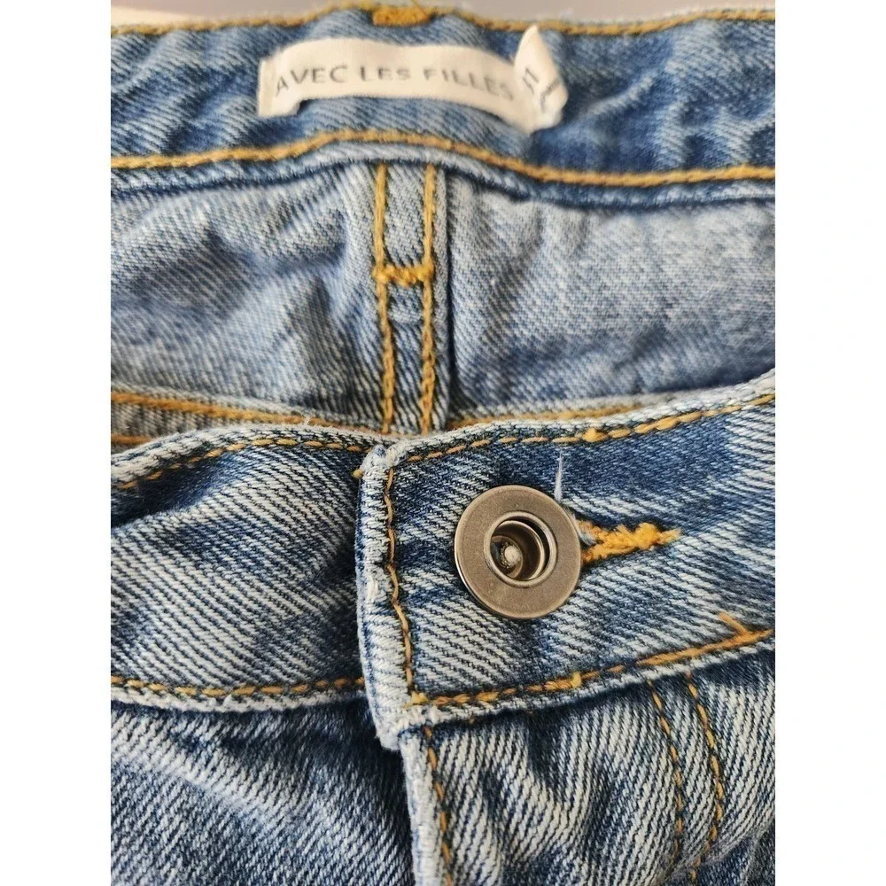 Avec Les Filles Med Wash Distressed Straight Leg Sz 31 button fly beach boho - Picture 8 of 12
